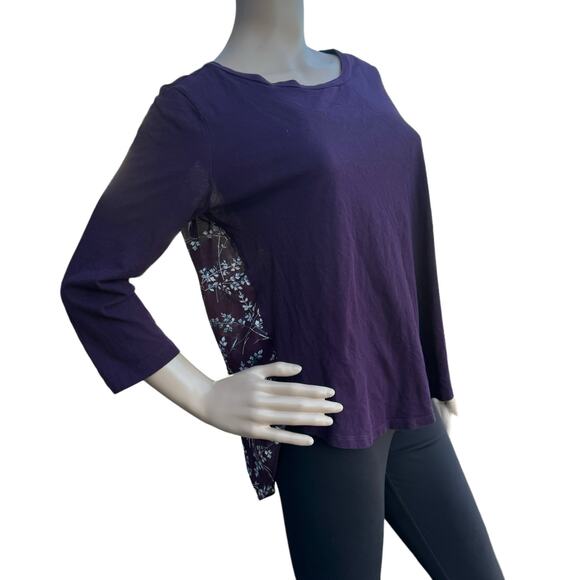 LOFT Outlet Women's Purple Floral 3/4 Sleeves Scoop Neck Pullover Top Size M - Picture 3 of 4